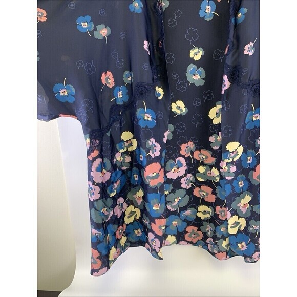 Victorias Secret Satin Kimono Robe Floral Lace Trim Navy Purple Open Size Medium - Picture 4 of 11